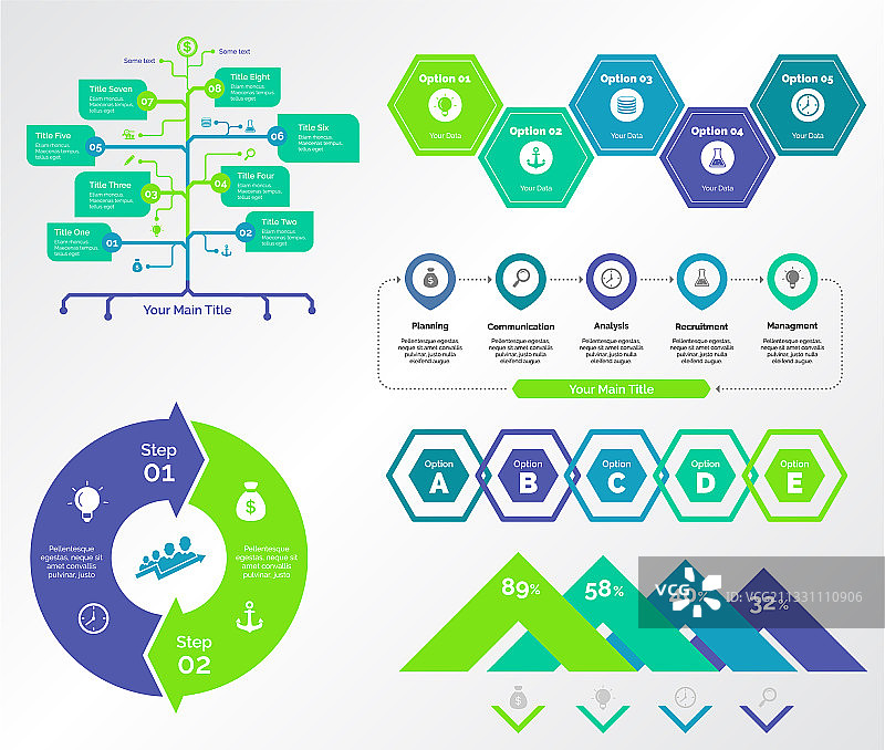 五个规划图表模板图片素材