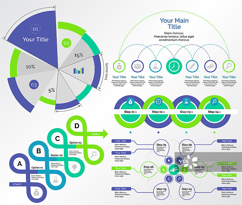 五个研究图表模板集图片素材
