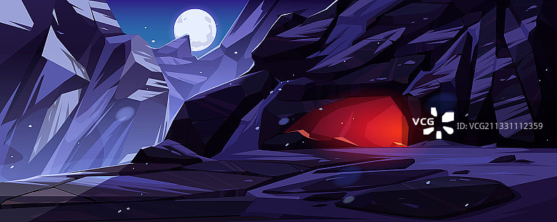 夜晚山中洞穴入口图片素材