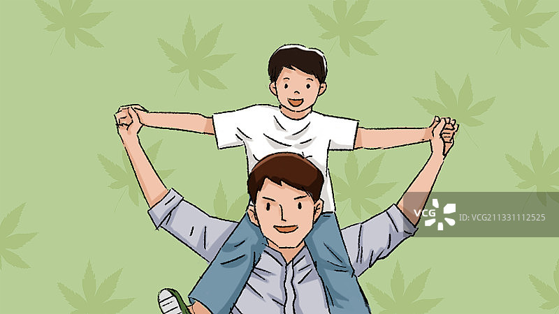 父亲节亲子互动家庭温馨纪念时光插画图片素材