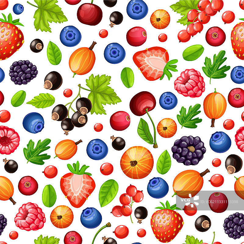 彩色成熟森林浆果无缝图案图片素材