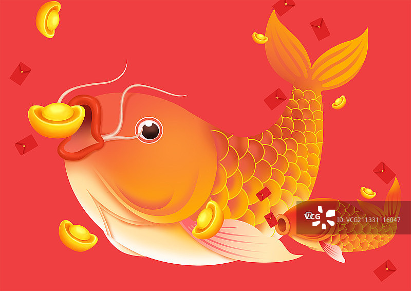 过年除夕喜庆鲤鱼吉祥如意鱼类新年元素插画图片素材