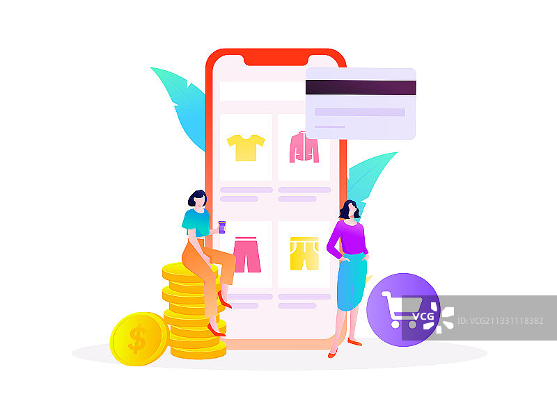 进行电商购物的男女互联网扁平矢量运营插画图片素材