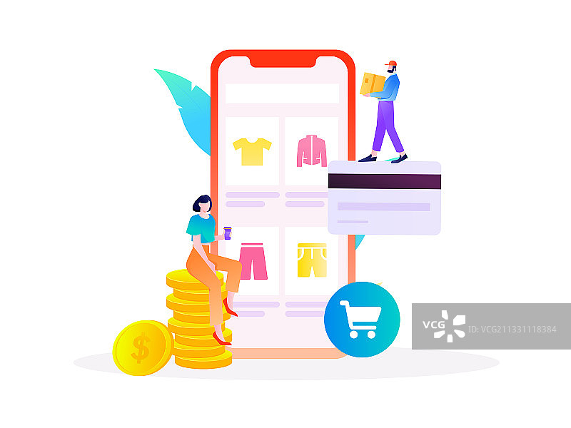 进行电商购物的男女互联网扁平矢量运营插画图片素材