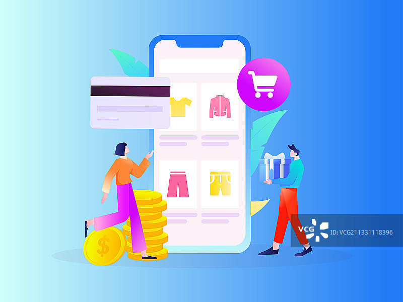 进行电商购物的男女互联网扁平矢量运营插画图片素材