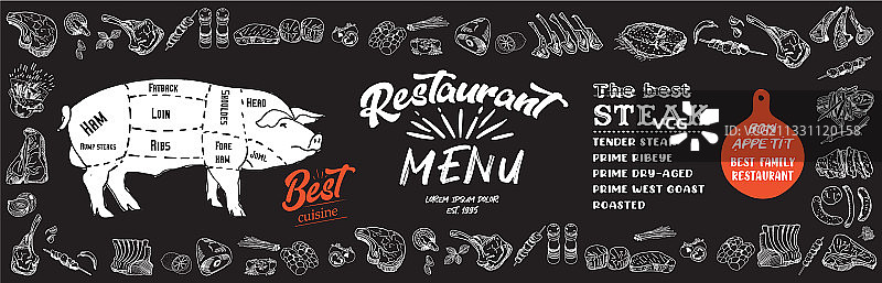 餐厅和咖啡馆牛排菜单宣传单图片素材