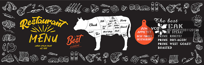 餐厅和咖啡馆牛排菜单宣传单图片素材