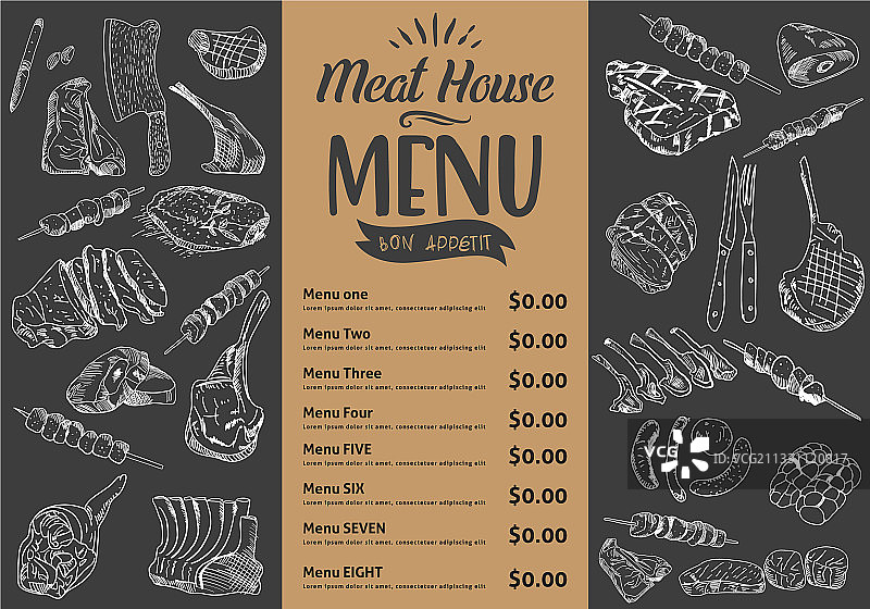 餐厅和咖啡馆牛排菜单宣传单图片素材