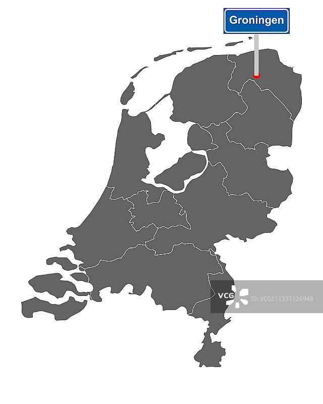 带有格罗宁根路标的荷兰地图图片素材