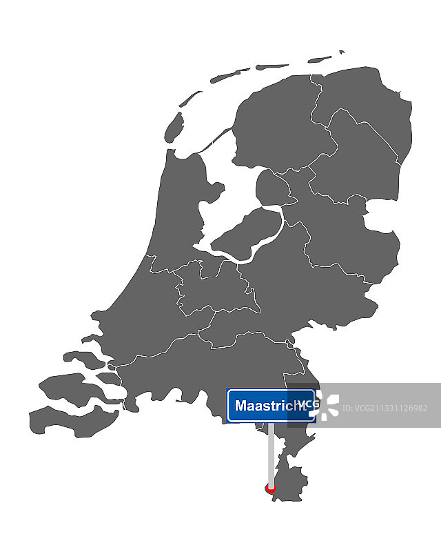 带有马斯特里赫特路标的荷兰地图图片素材