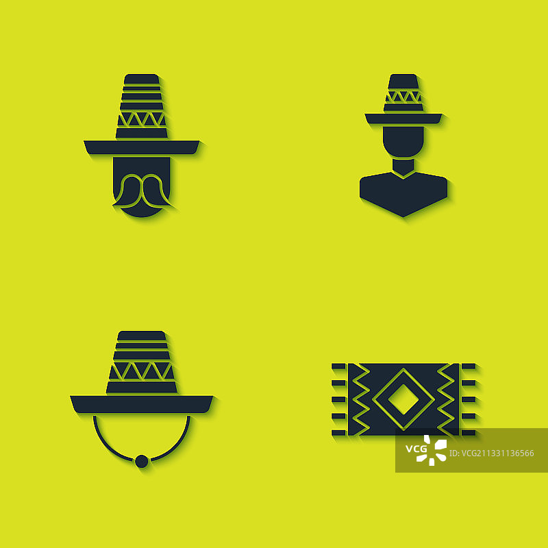 墨西哥男人、阔边帽、地毯和图标图片素材