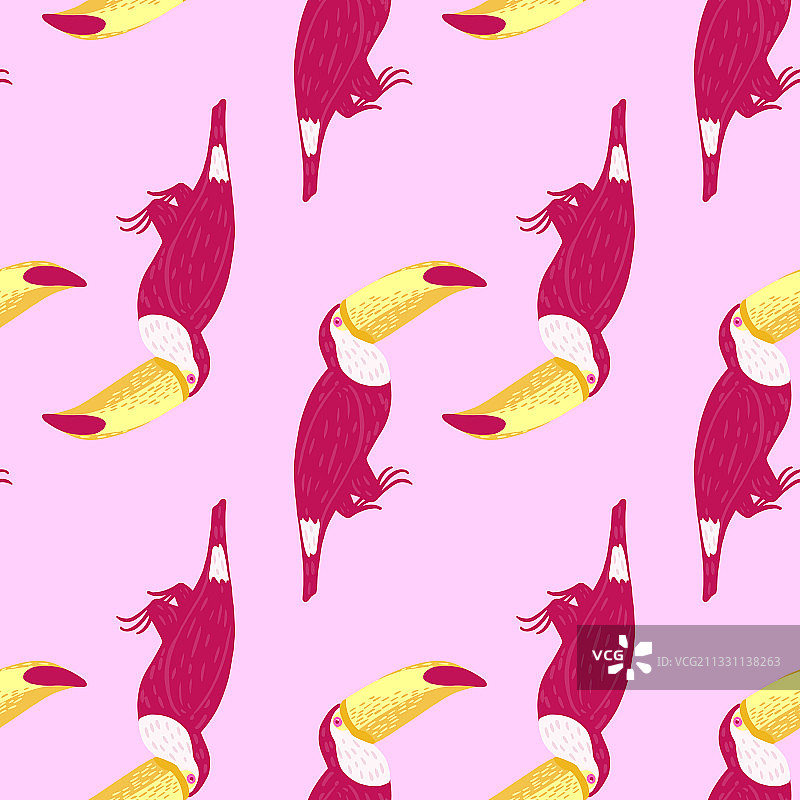 手绘亮粉色巨嘴鸟图案无缝拼接图片素材