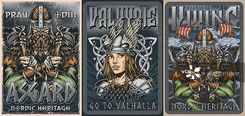 维京复古彩色海报套装图片素材