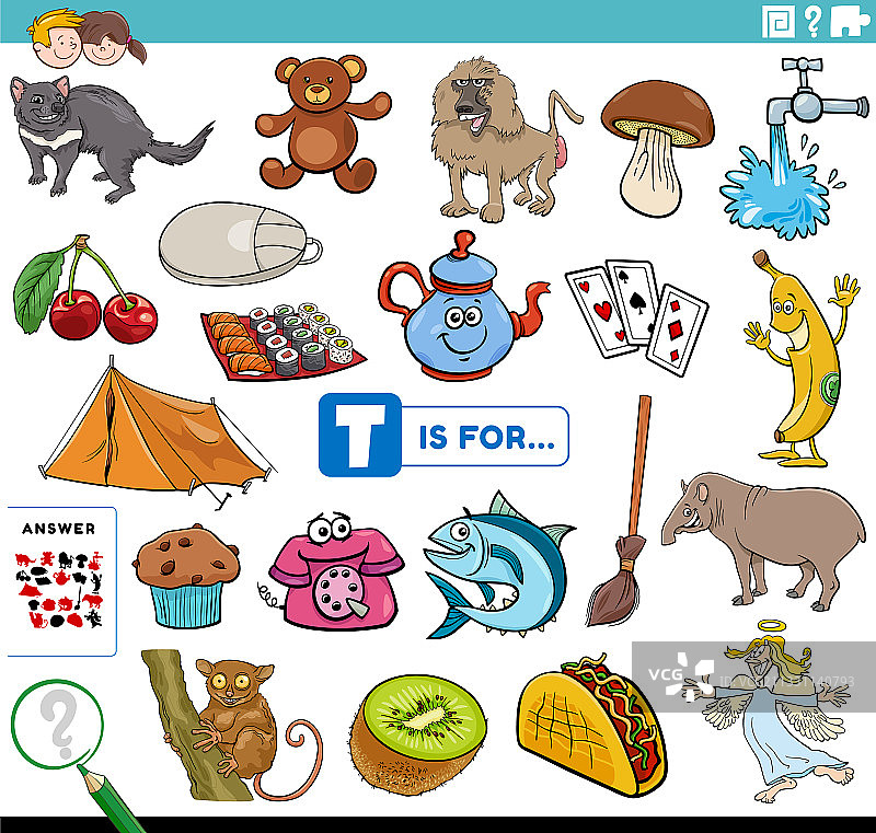 儿童字母T单词教育任务图片素材