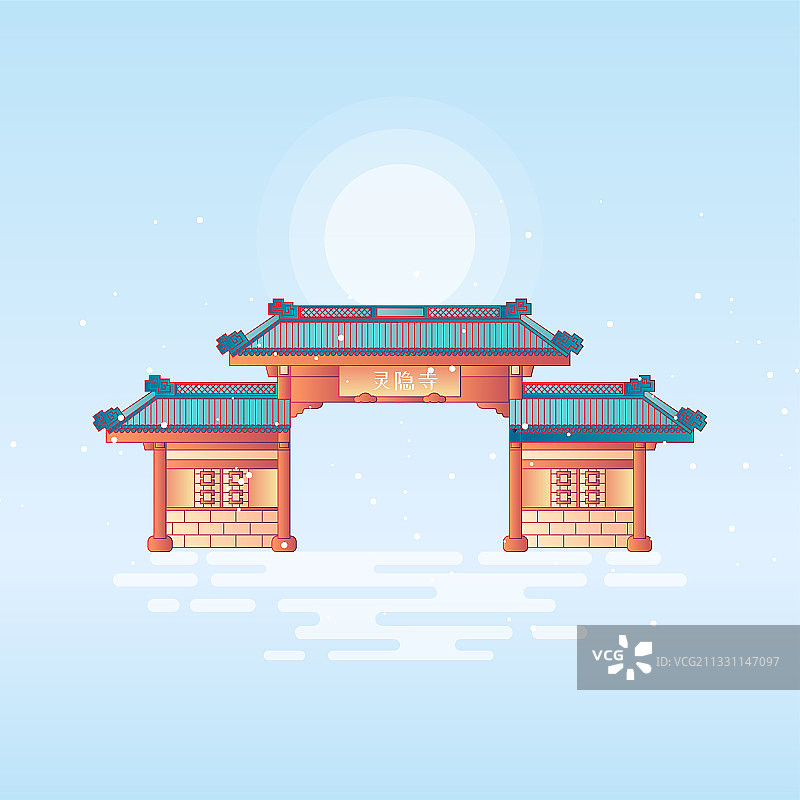 扁平风矢量插画元素灵隐寺门楼图片素材