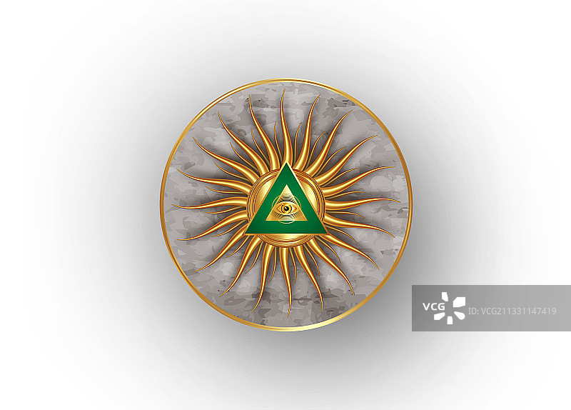 神圣的共济会圆形金色全视之眼符号图片素材