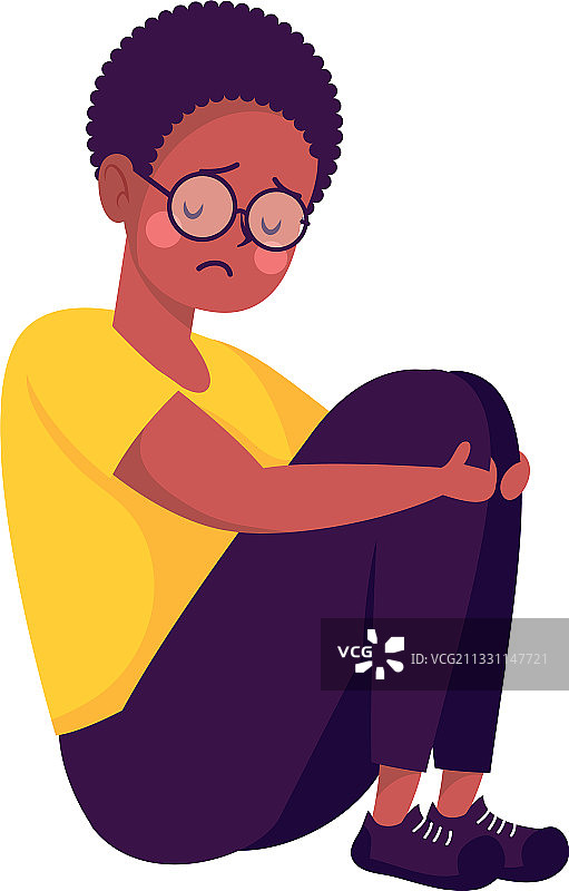 年轻的非洲裔男子坐着，受害者被欺负图片素材