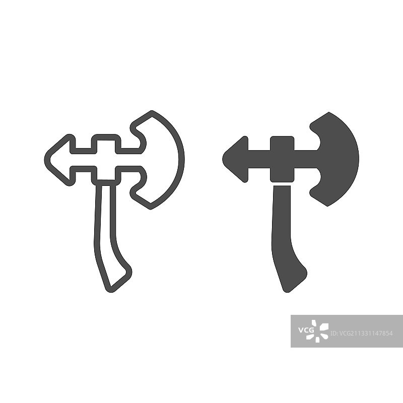 中世纪斧头童话概念线性图标图片素材