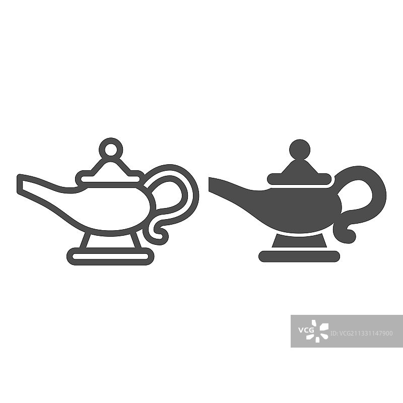 魔法灯线条实心图标，童话概念图片素材