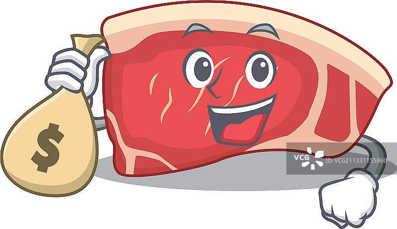 手提钱袋的西冷牛排吉祥物图片素材