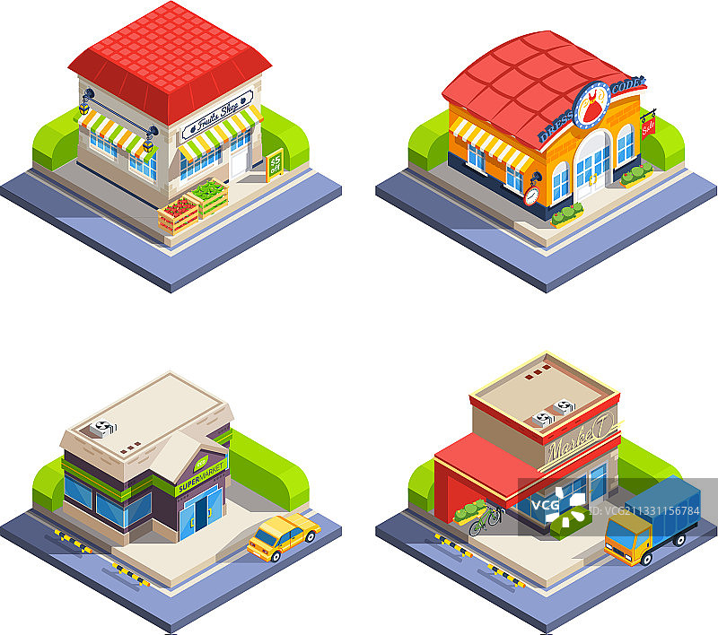 商店等距建筑物场景图片素材