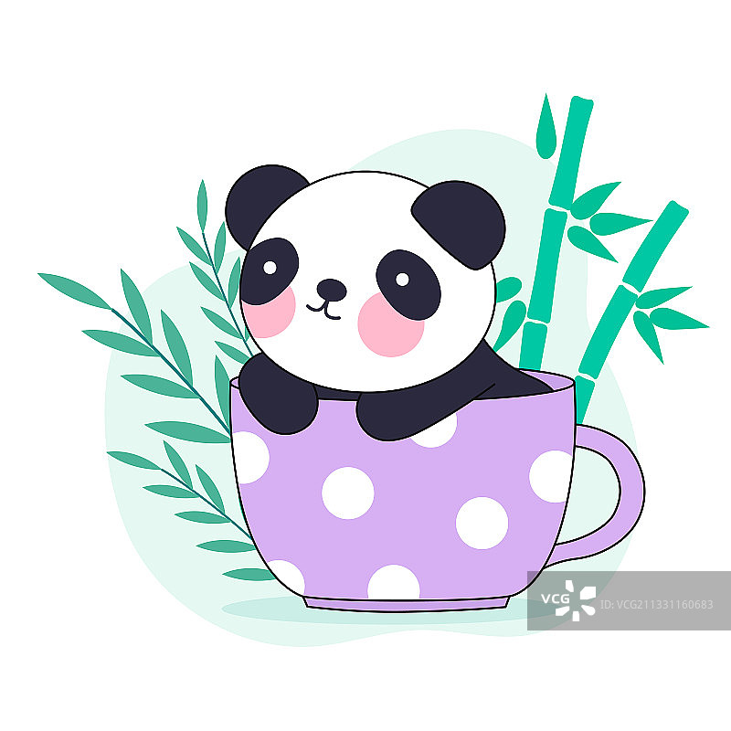 趴在杯子里的可爱大熊猫矢量插画图片素材
