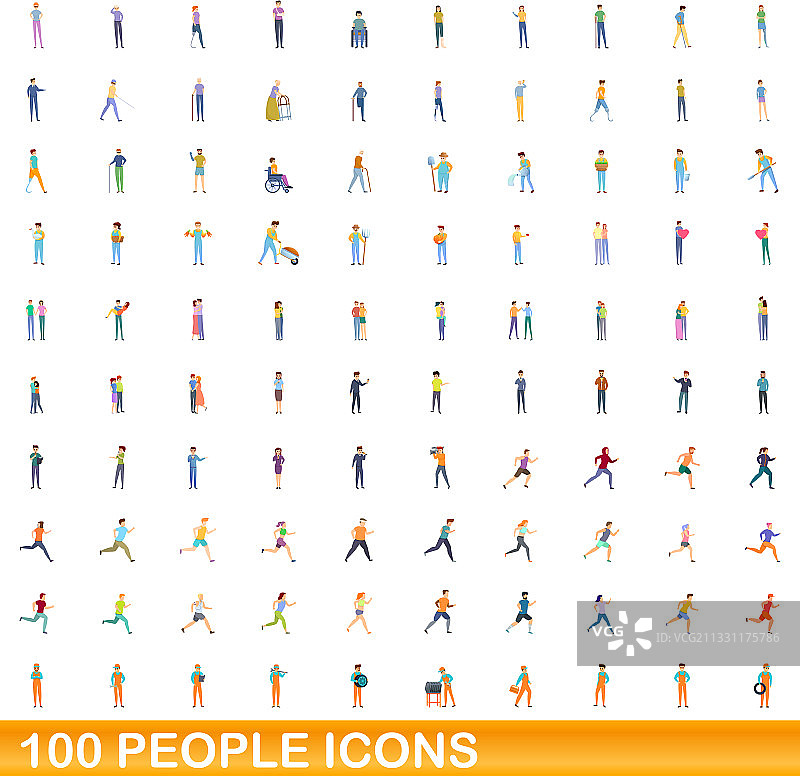 100人图标设置卡通风格图片素材