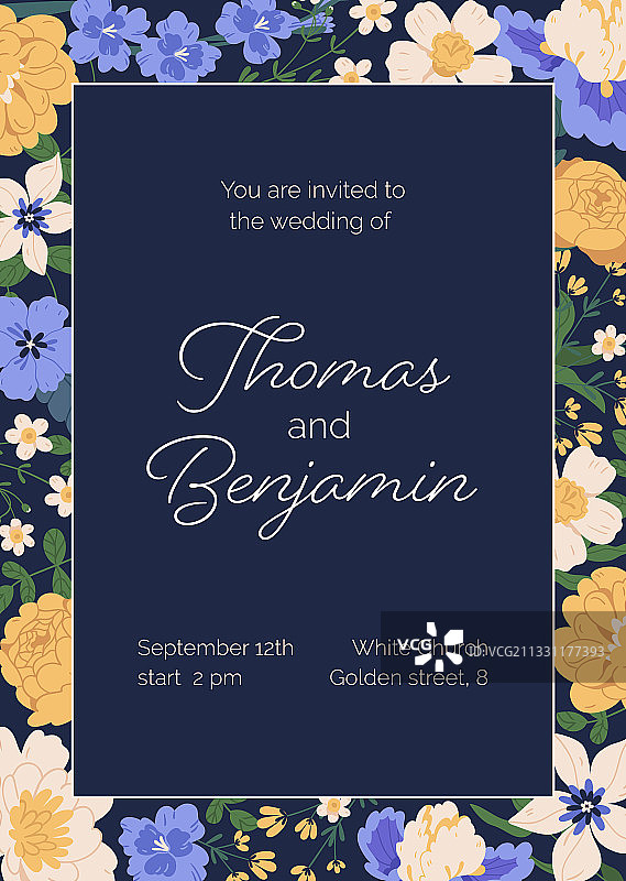 华丽花卉婚礼请柬设计图片素材