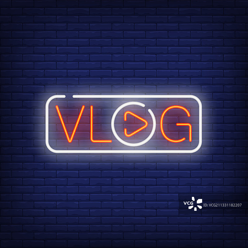 带有播放按钮的vlog霓虹灯标志图片素材