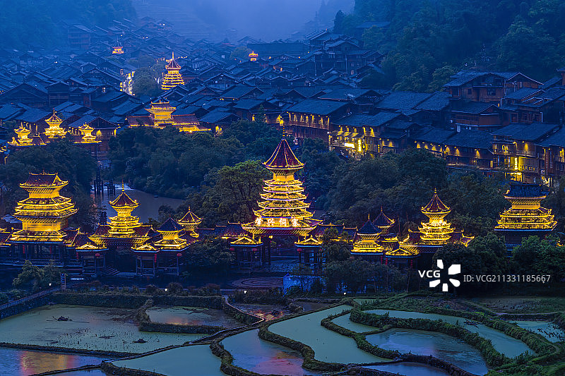 肇兴侗寨夜景 （贵州 从江县）图片素材