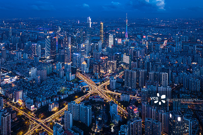 广州繁华夜景全景（蓝色之城）图片素材
