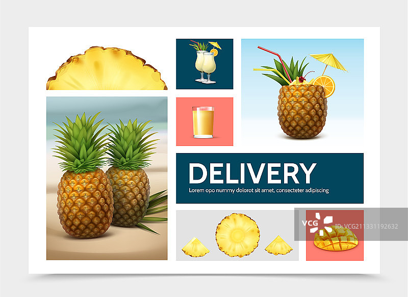 逼真的菠萝构图图片素材