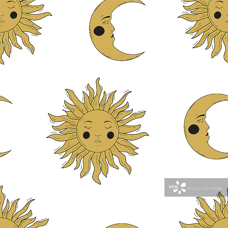 复古魔法日月无缝图案图片素材