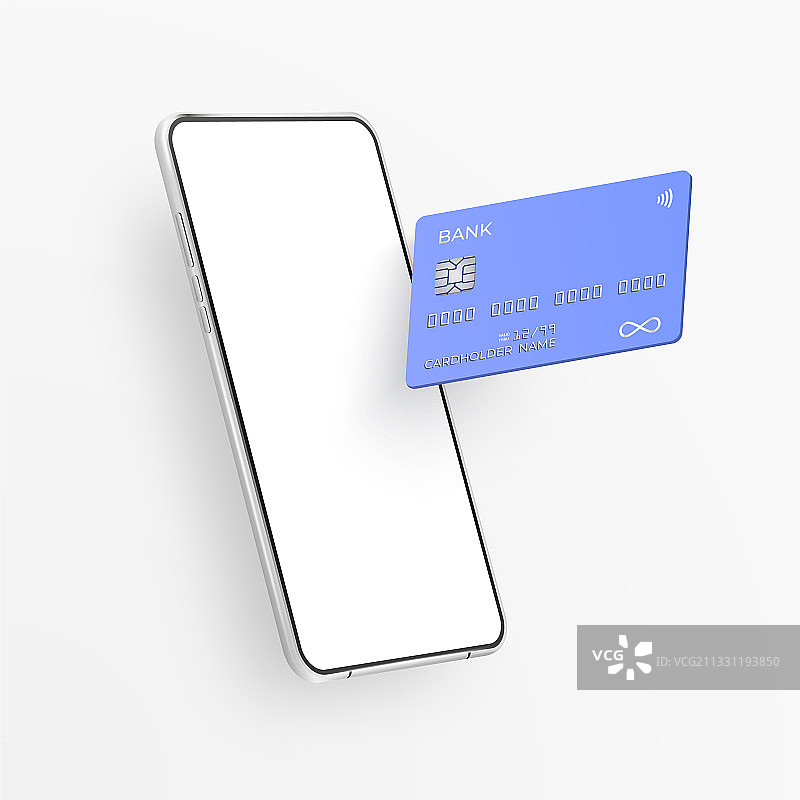 白色逼真智能手机和塑料信用卡图片素材