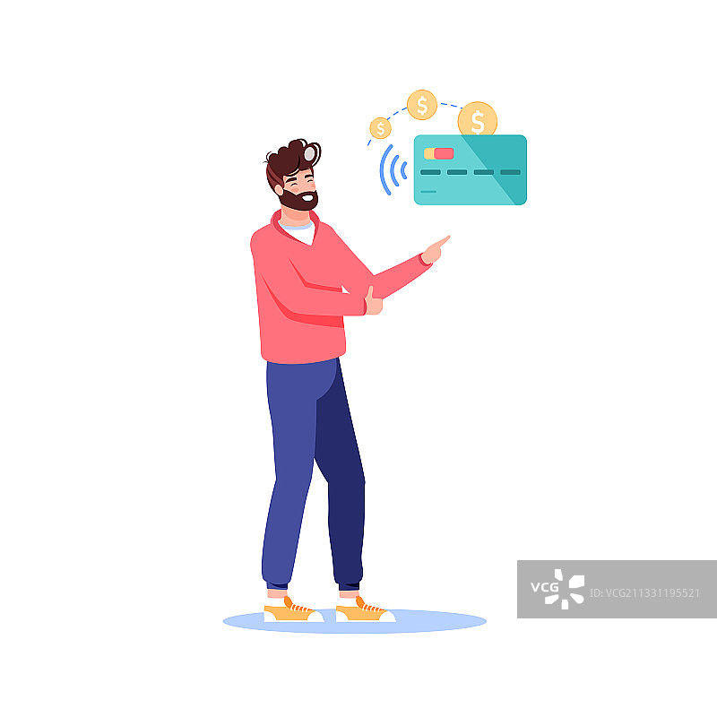 扁平卡通人物NFC非接触式演示图片素材