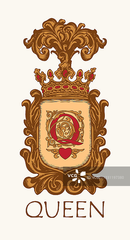 带皇冠和字母Q的复古盾徽图片素材
