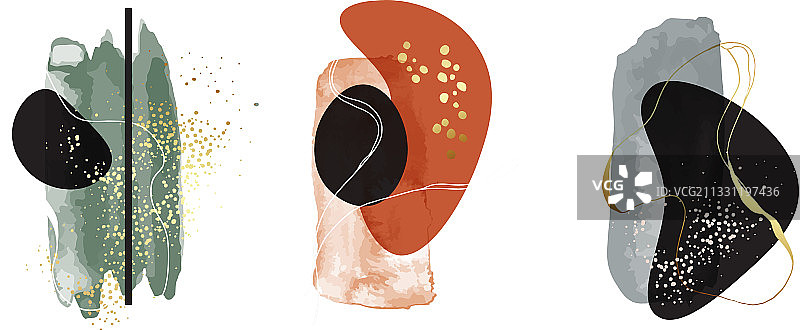 水彩画：绿色复古大地色金色图片素材