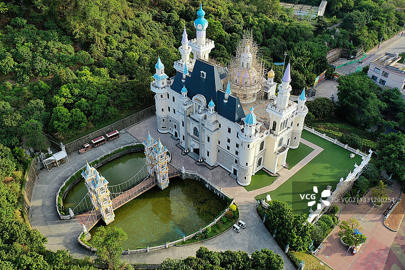 广东省东莞市凤岗镇龙凤山庄影视度假村航拍图片素材