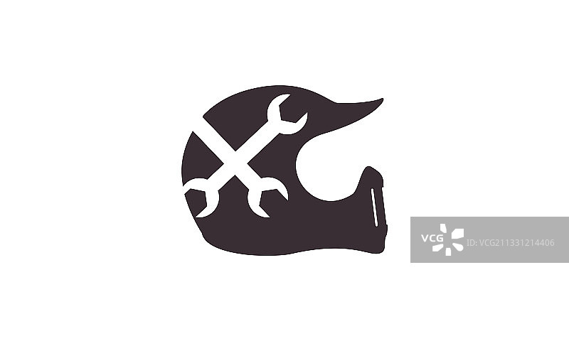 带交叉扳手标志符号图标的黑色头盔图片素材