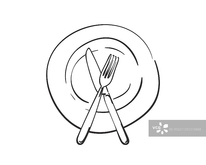 空盘子上交叉的刀叉线性图图片素材