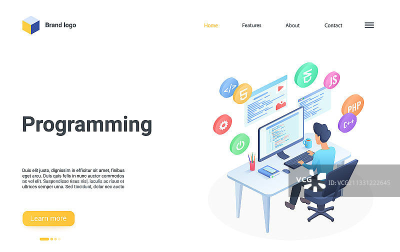 程序员编程2.5D着陆页图片素材
