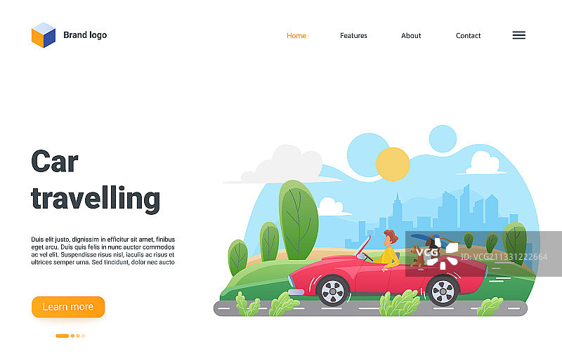 汽车旅行着陆页，男女旅客图片素材