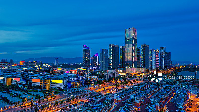 浙中第一高楼义乌城市地标夜景风光图片素材
