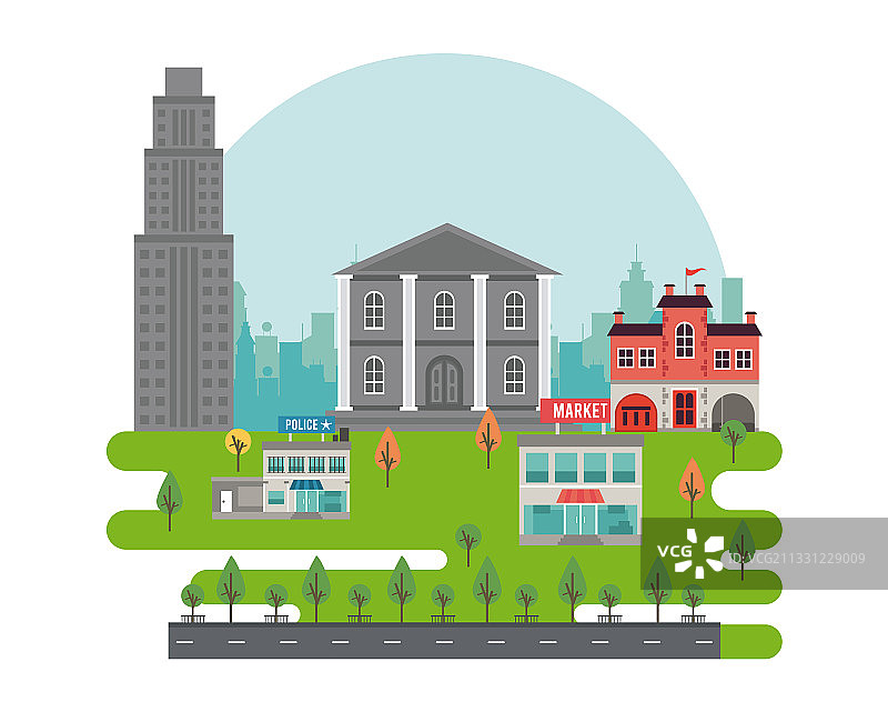 大都市城市景观，包含警察图片素材