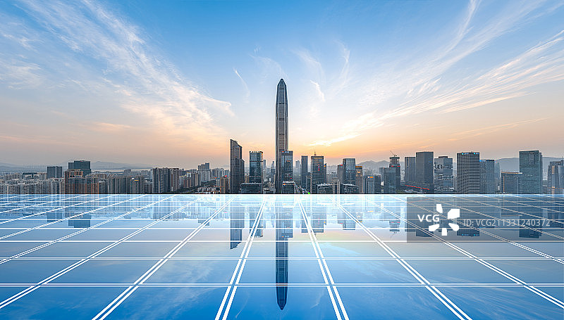 深圳城市风光和5G科技大数据概念图片素材