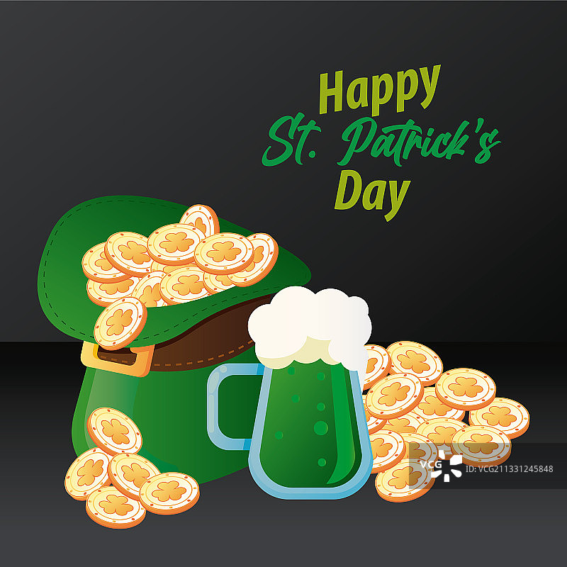 快乐圣帕特里克节文字与硬币图片素材