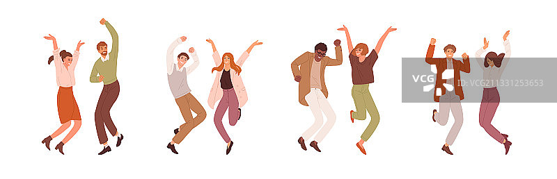 一群快乐的人跳起来欢笑图片素材