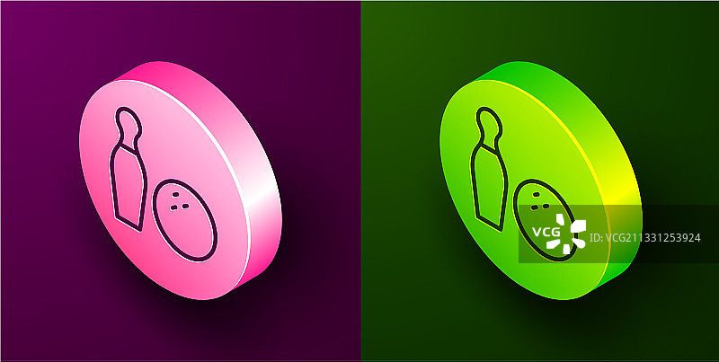 2.5D线条保龄球瓶和球图标图片素材