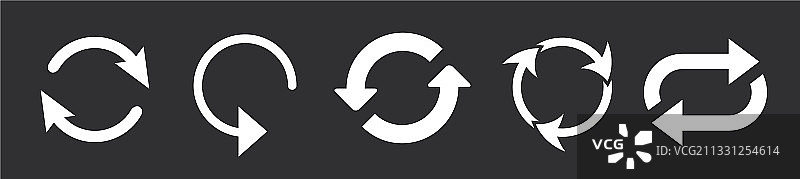 白色刷新图标集，黑色背景图片素材