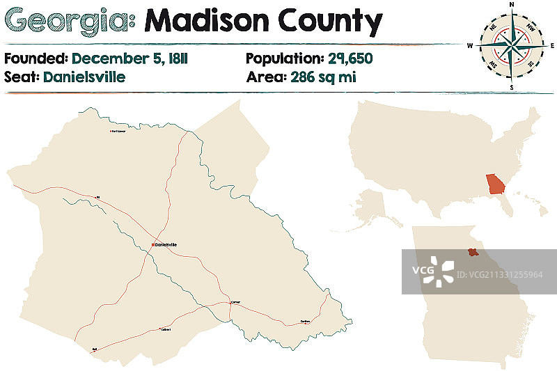 佐治亚州麦迪逊县地图图片素材
